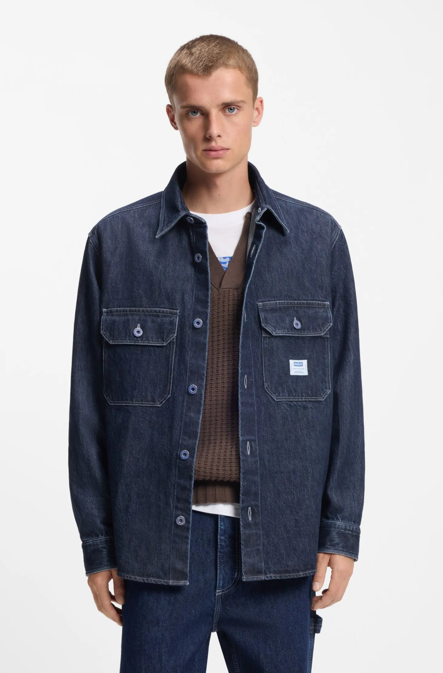 Oversized-fit shirt in blue denim