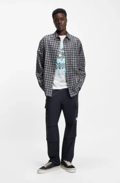 Oversized-fit shirt in checked cotton twill