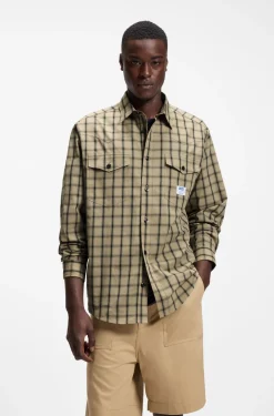 Oversized-fit shirt in checked cotton poplin
