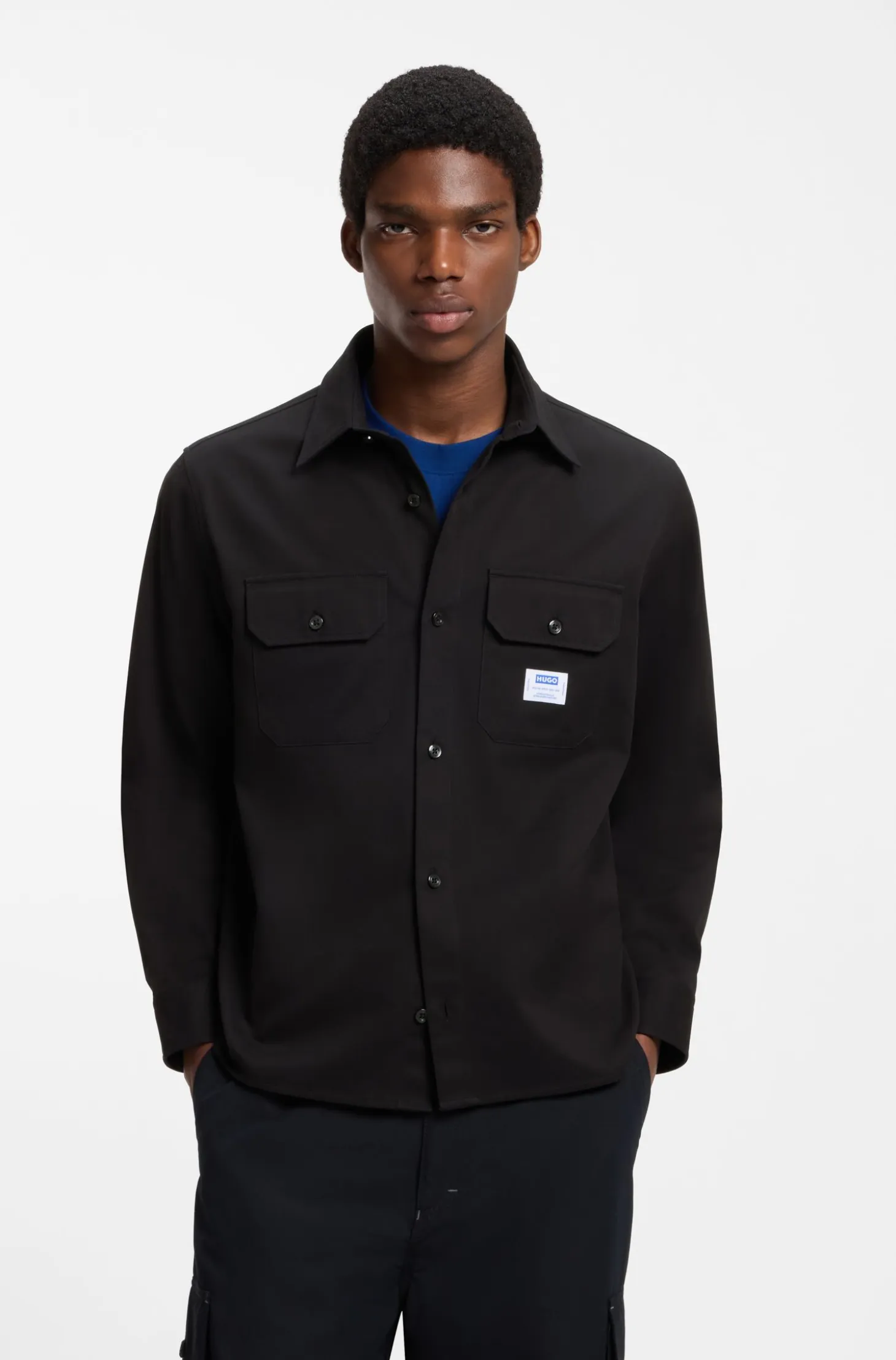 Oversized-fit shirt in cotton with flap chest pockets