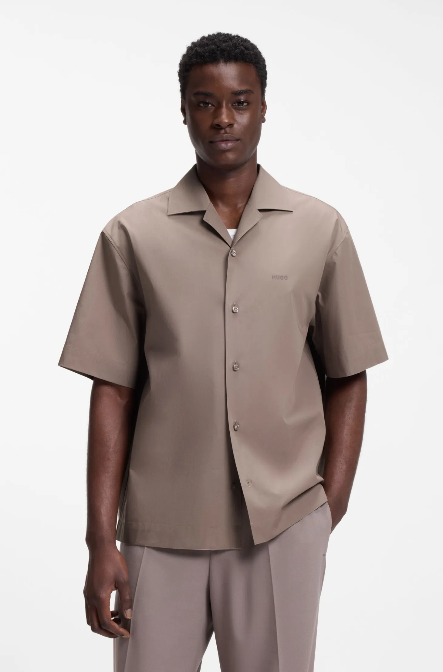 Oversized-fit shirt in paper-touch cotton