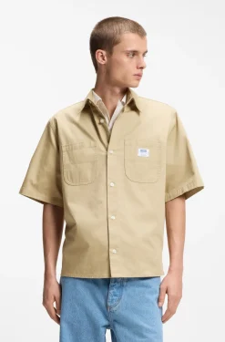 Oversized-fit shirt in slub cotton with patch pockets