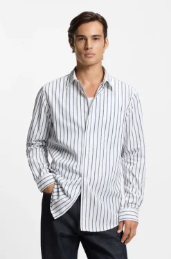 Oversized-fit shirt in striped cotton poplin