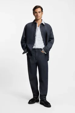Oversized-fit shirt in striped cotton poplin