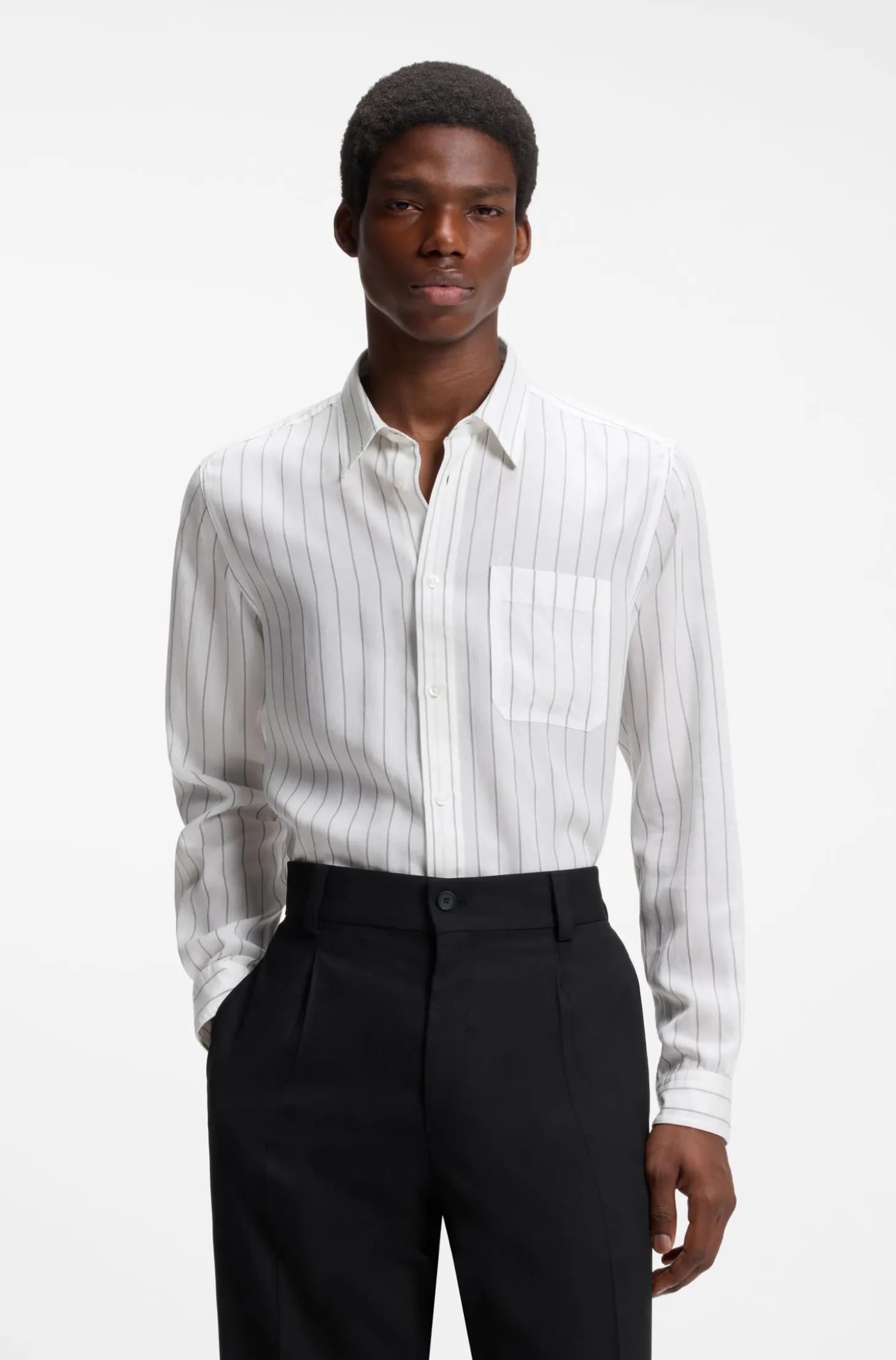 Oversized-fit shirt in striped canvas