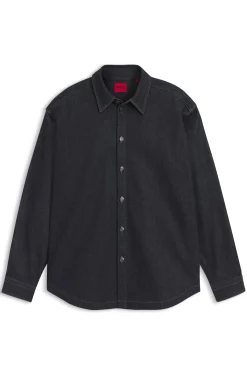 Oversized-fit shirt in weighty dark-blue denim