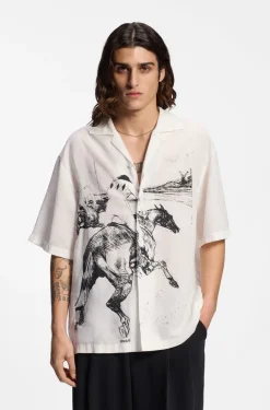 Oversized-fit shirt with horse racing print