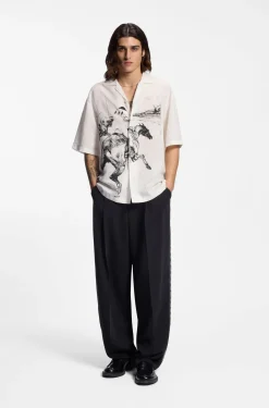 Oversized-fit shirt with horse racing print