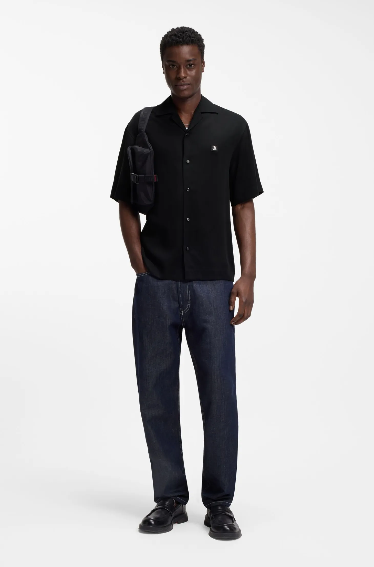 Oversized-fit shirt with stacked-logo trim