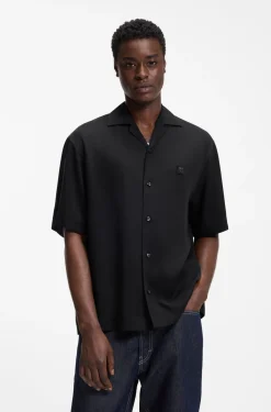 Oversized-fit shirt with stacked-logo trim