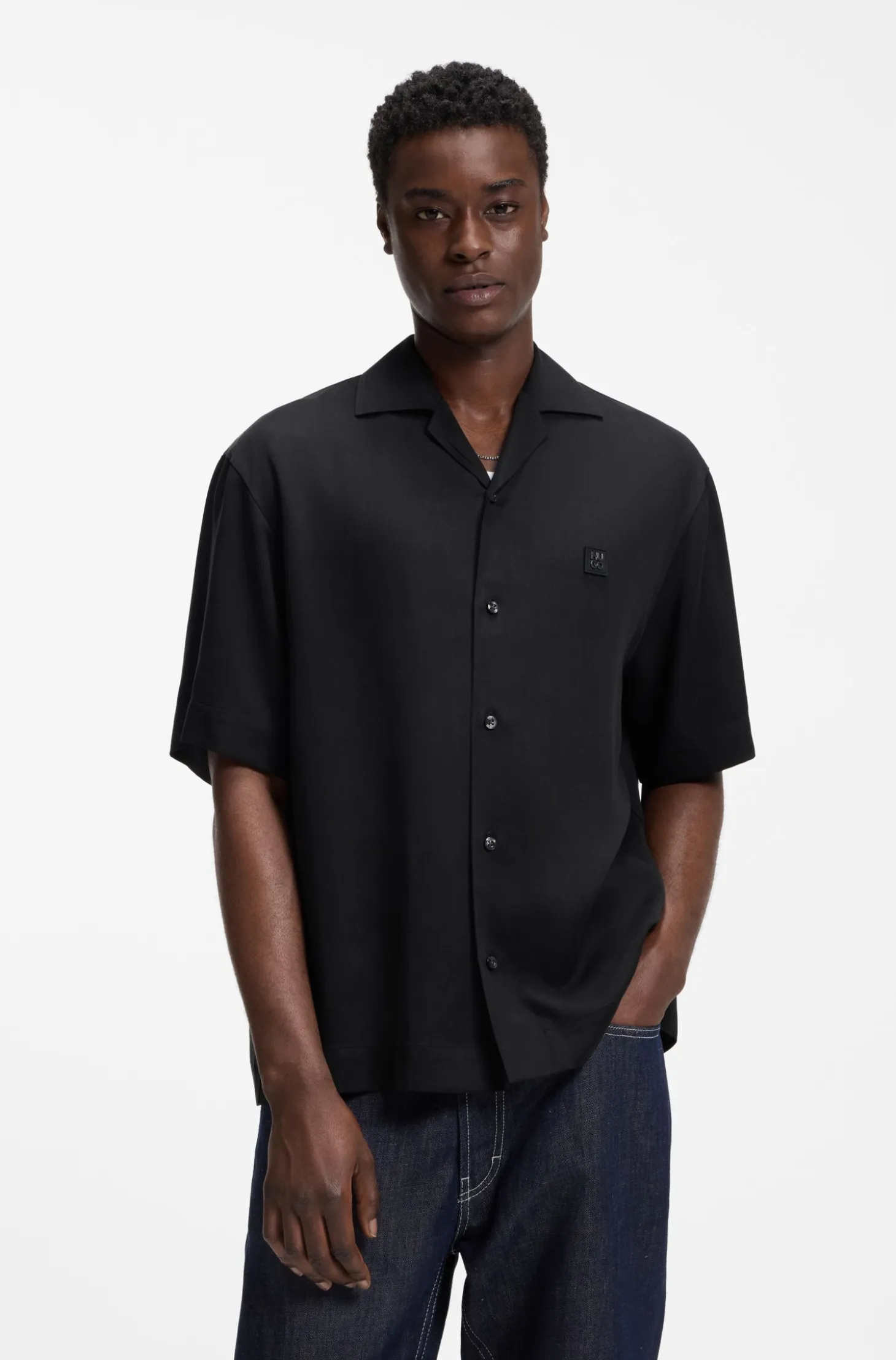 Oversized-fit shirt with stacked-logo trim