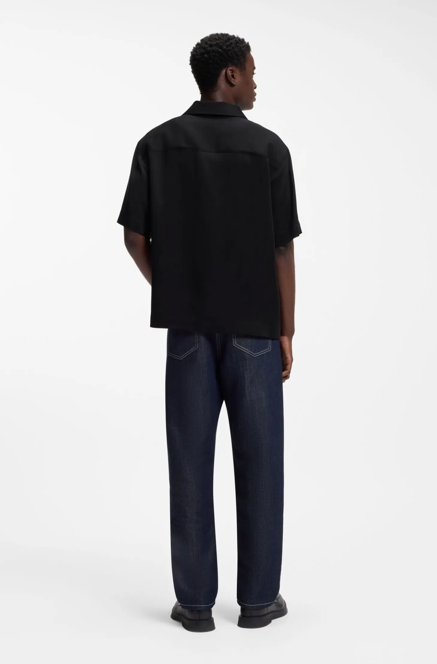 Oversized-fit shirt with stacked-logo trim
