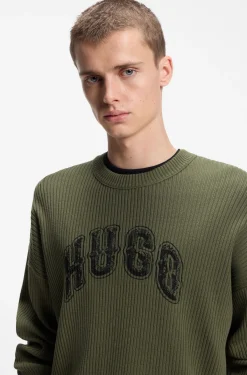 Oversized-fit sweater in ribbed cotton with varsity logo