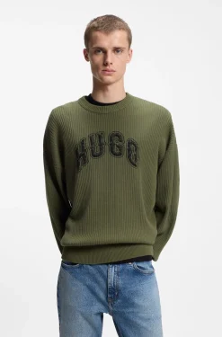 Oversized-fit sweater in ribbed cotton with varsity logo
