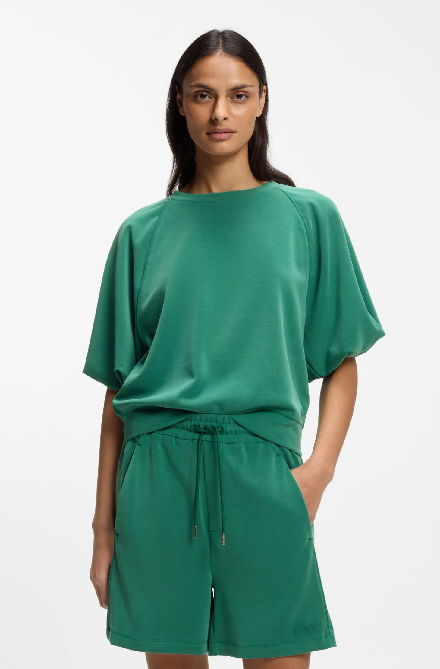 Oversized-fit sweatshirt with short balloon sleeves