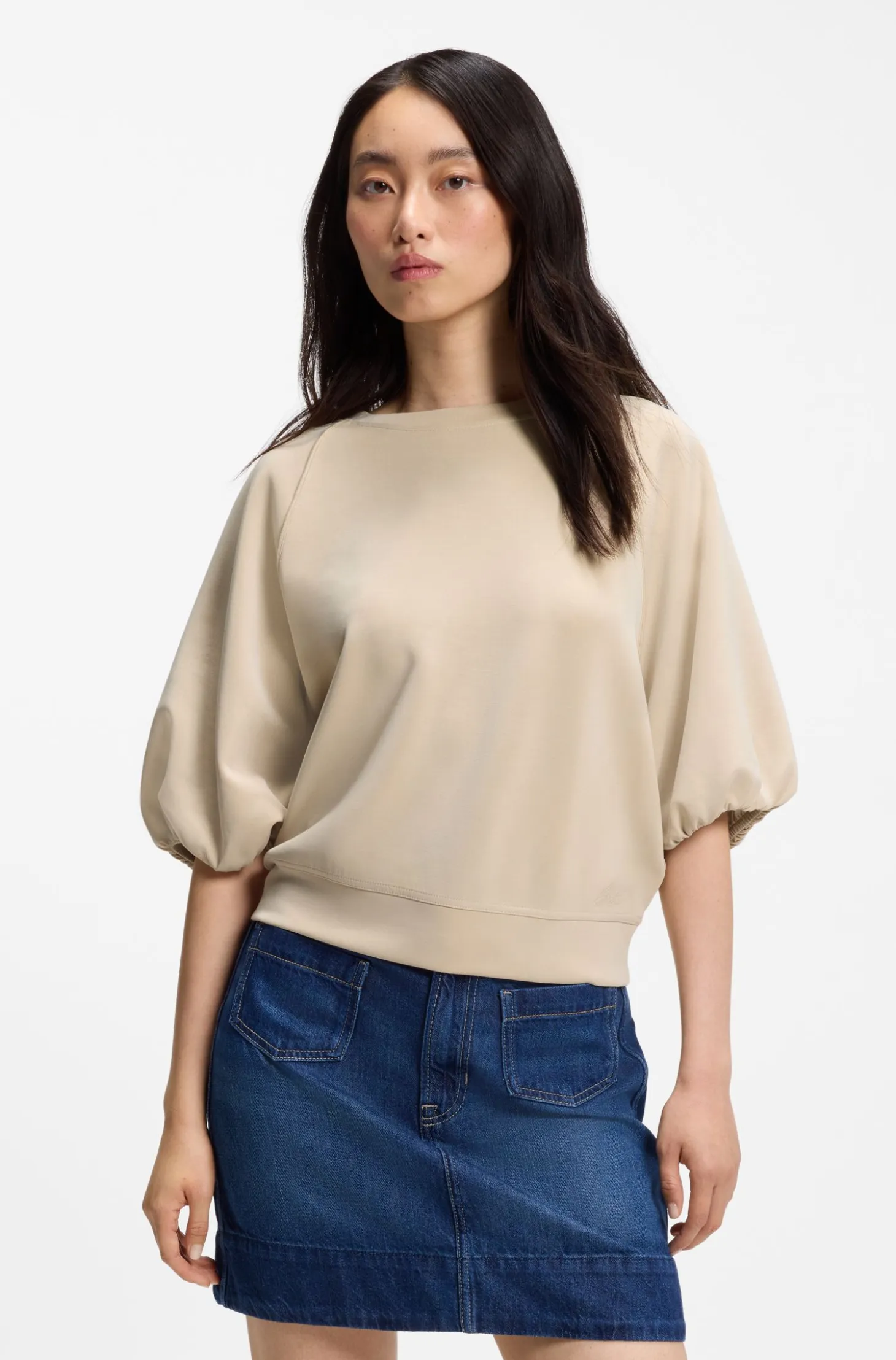 Oversized-fit sweatshirt with short balloon sleeves