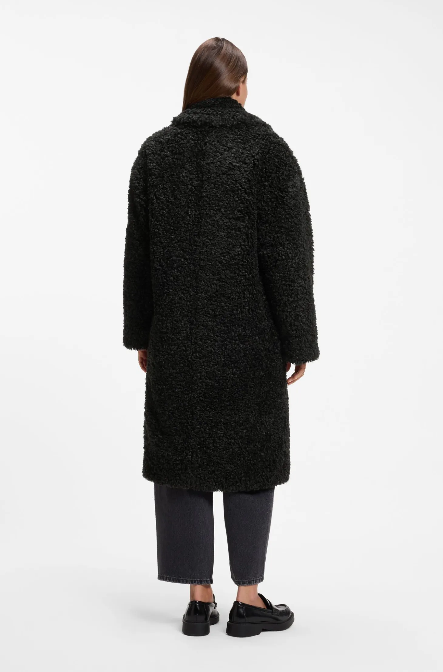 Oversized-fit teddy coat with double-breasted closure