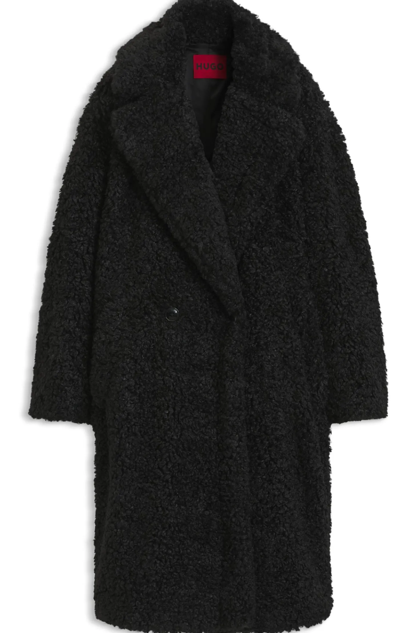 Oversized-fit teddy coat with double-breasted closure