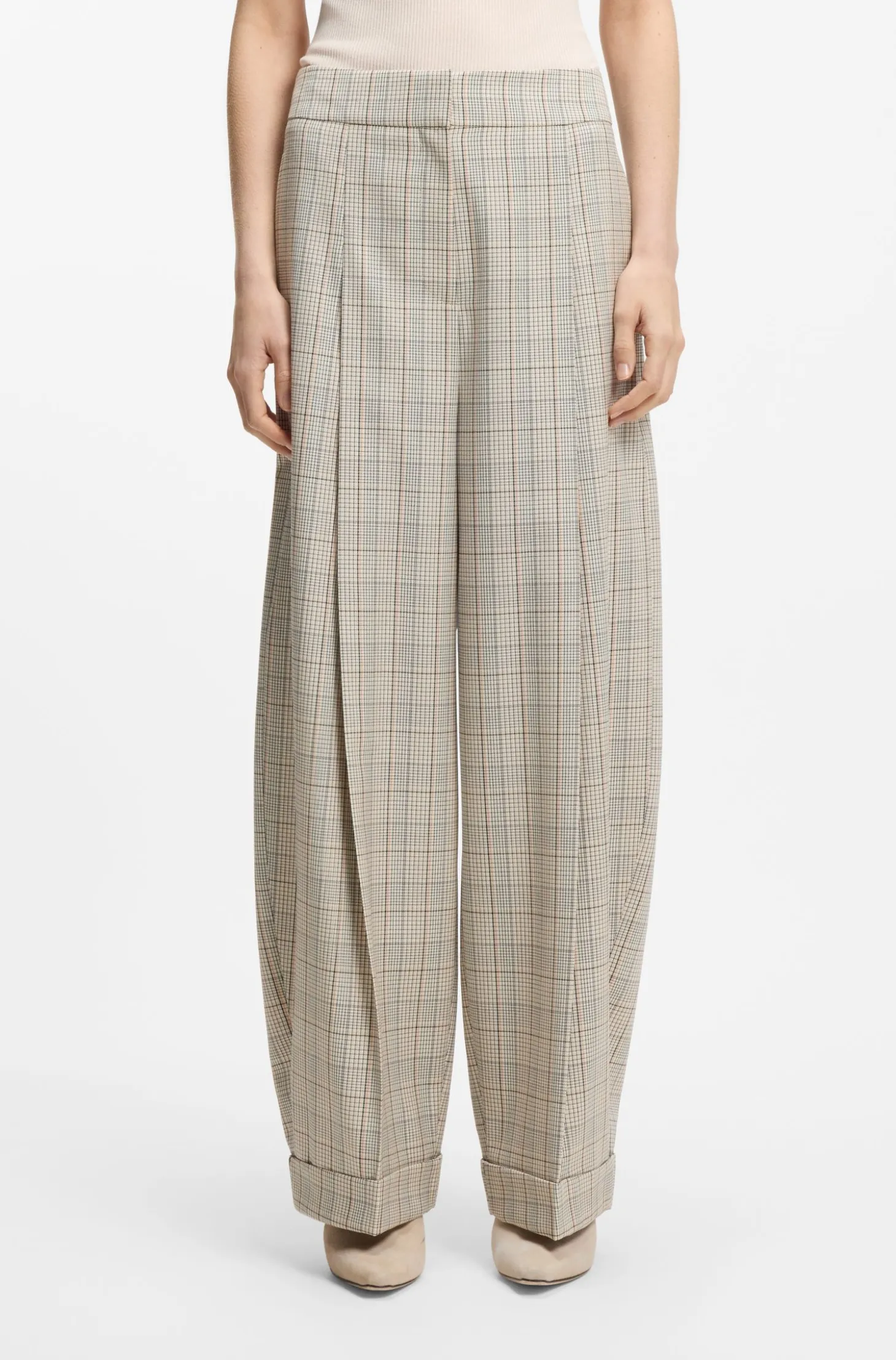 Oversized-fit trousers in checked stretch wool