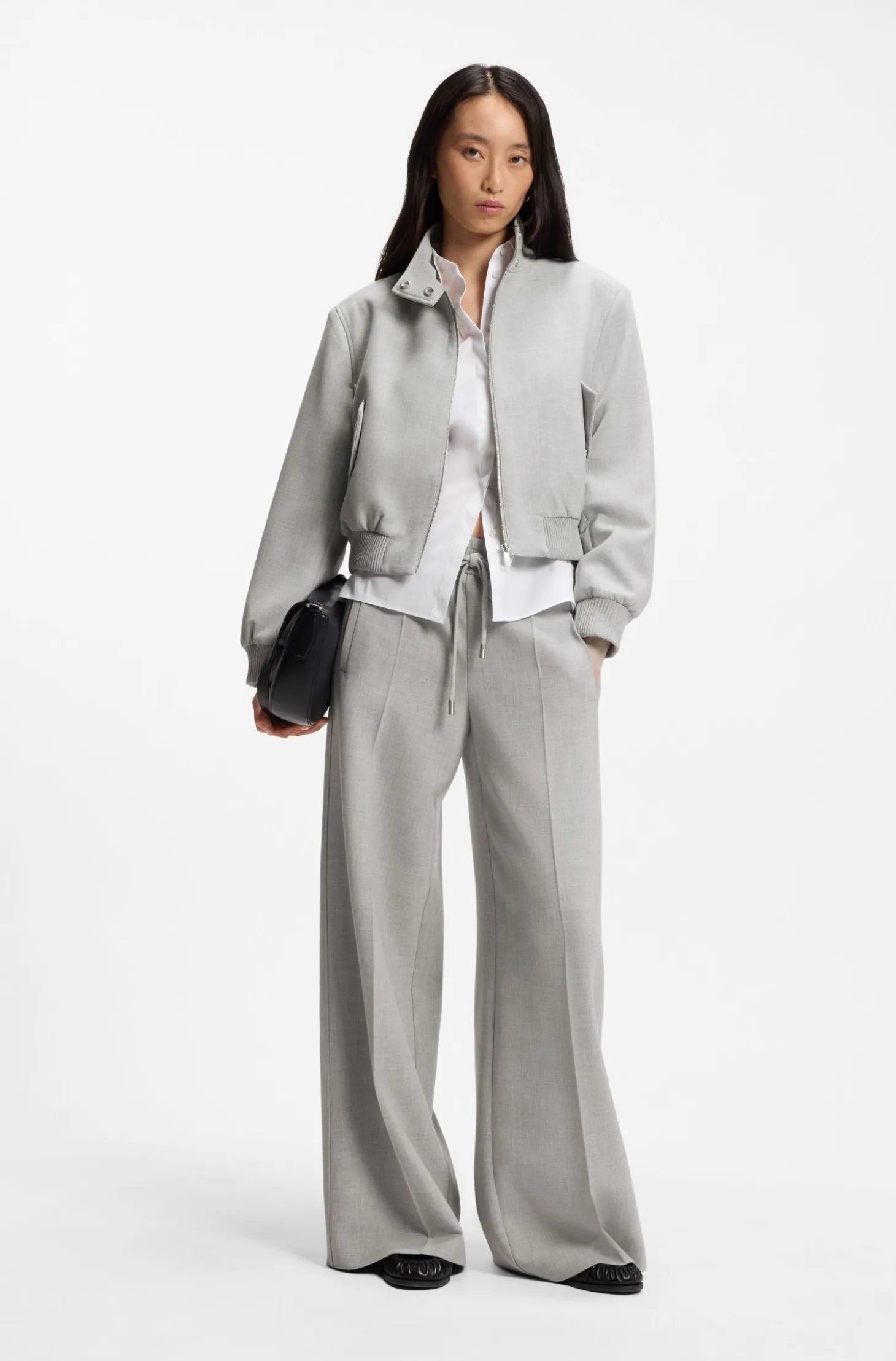 Oversized-fit trousers in melange stretch twill