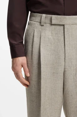 Oversized-fit trousers in micro-patterned fabric with linen