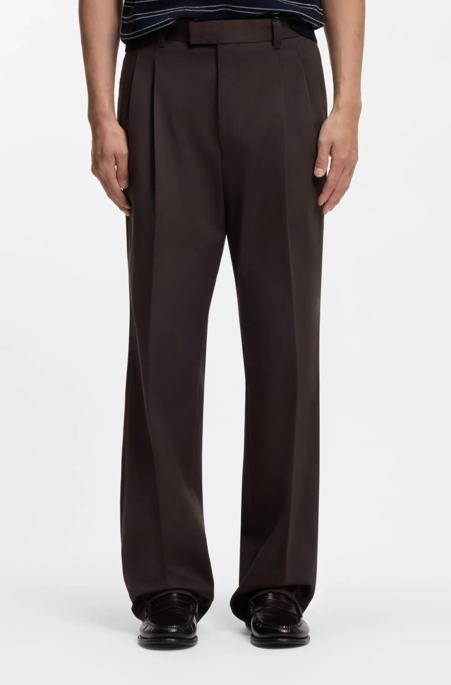 Oversized-fit trousers in stretch cotton with double pleats