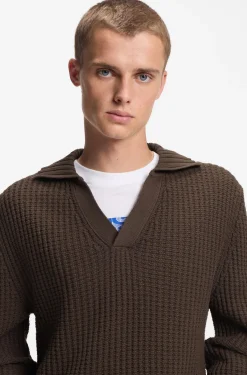 Oversized-fit waffle-structured sweater with Johnny collar