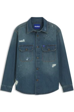 Oversize-fit denim overshirt with paint splashes