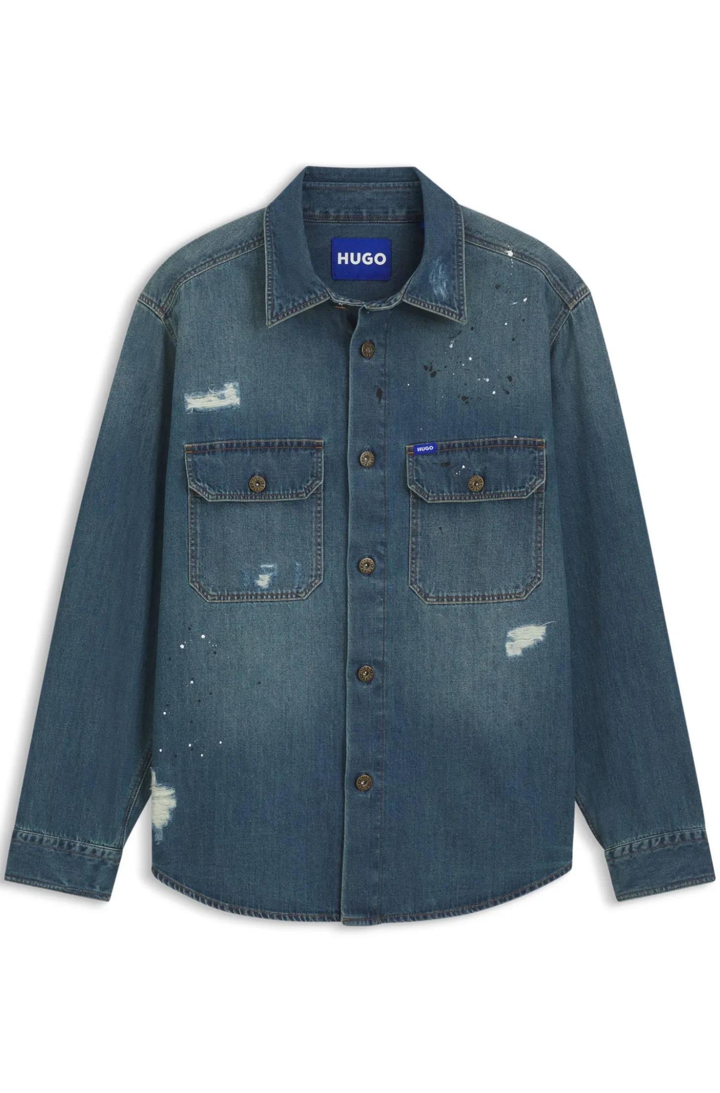 Oversize-fit denim overshirt with paint splashes