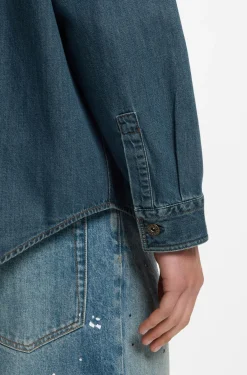 Oversize-fit denim overshirt with paint splashes