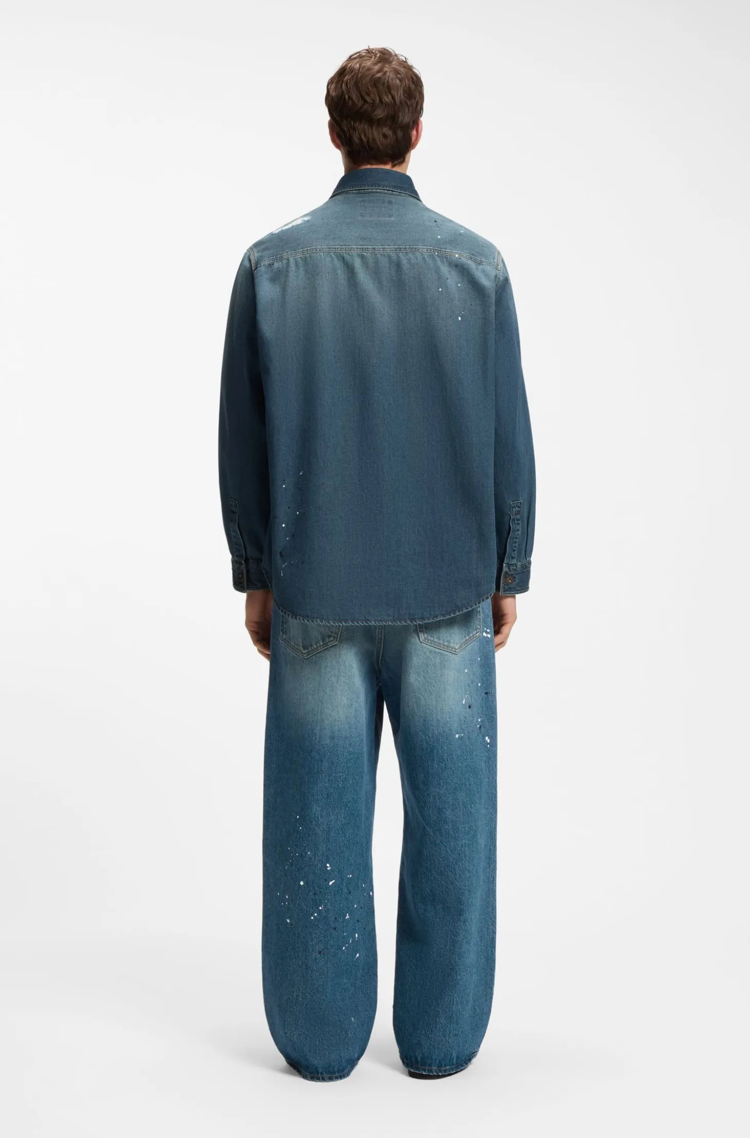 Oversize-fit denim overshirt with paint splashes