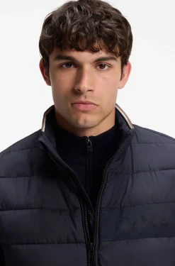 Padded gilet with a protective stand collar