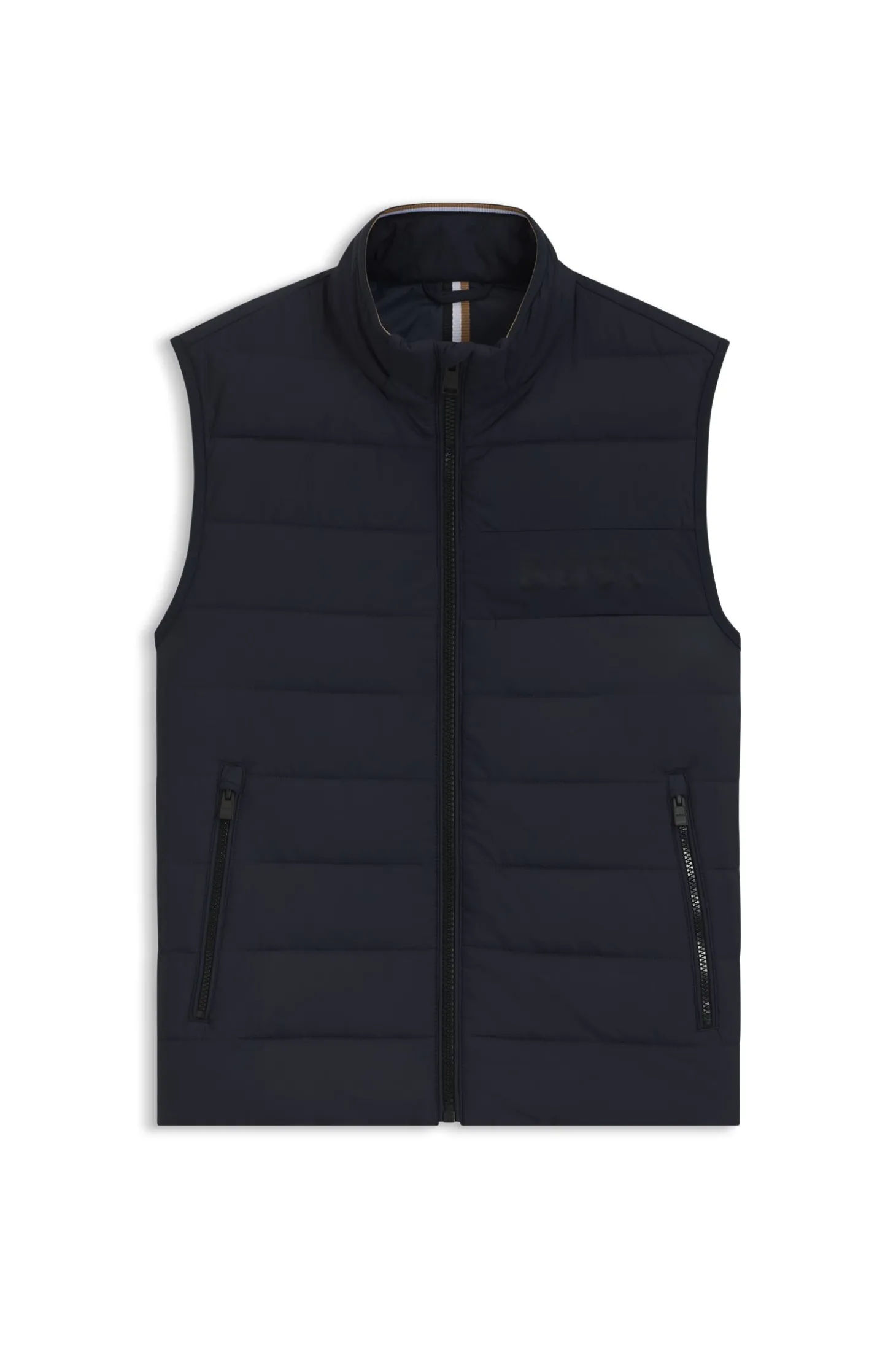 Padded gilet with a protective stand collar