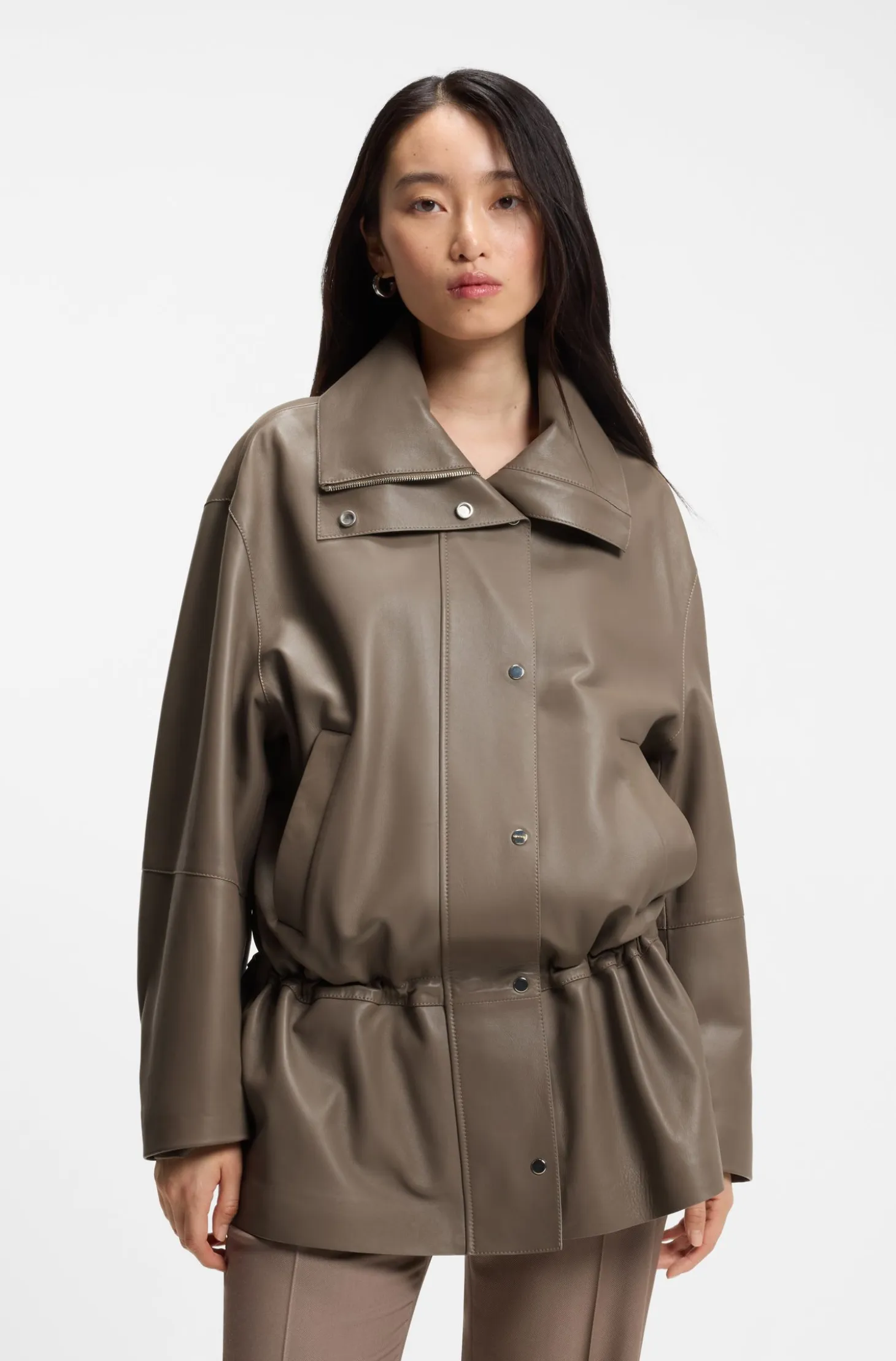 Parka-style jacket in leather