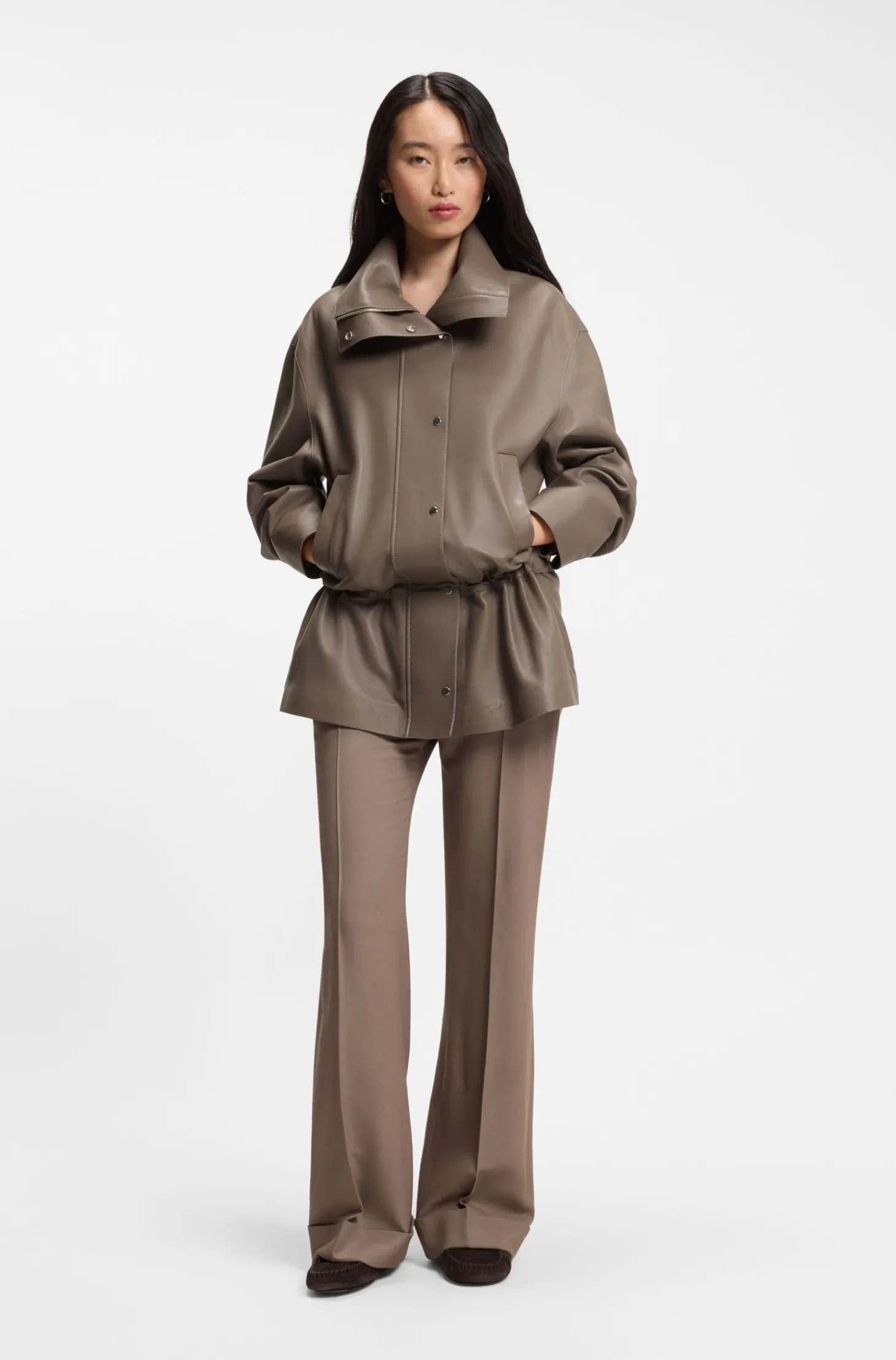 Parka-style jacket in leather