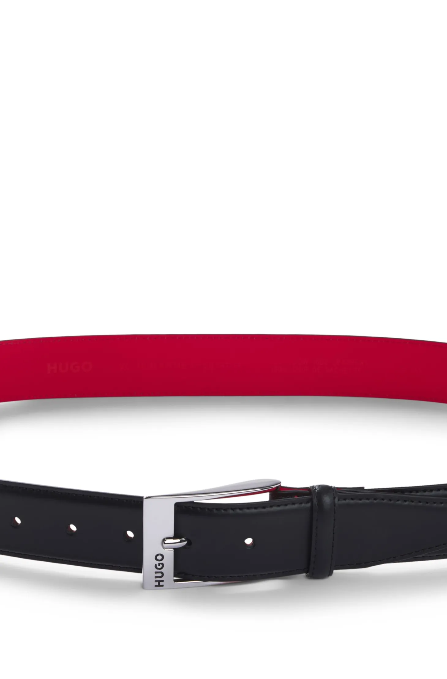Patent-leather belt with red lining