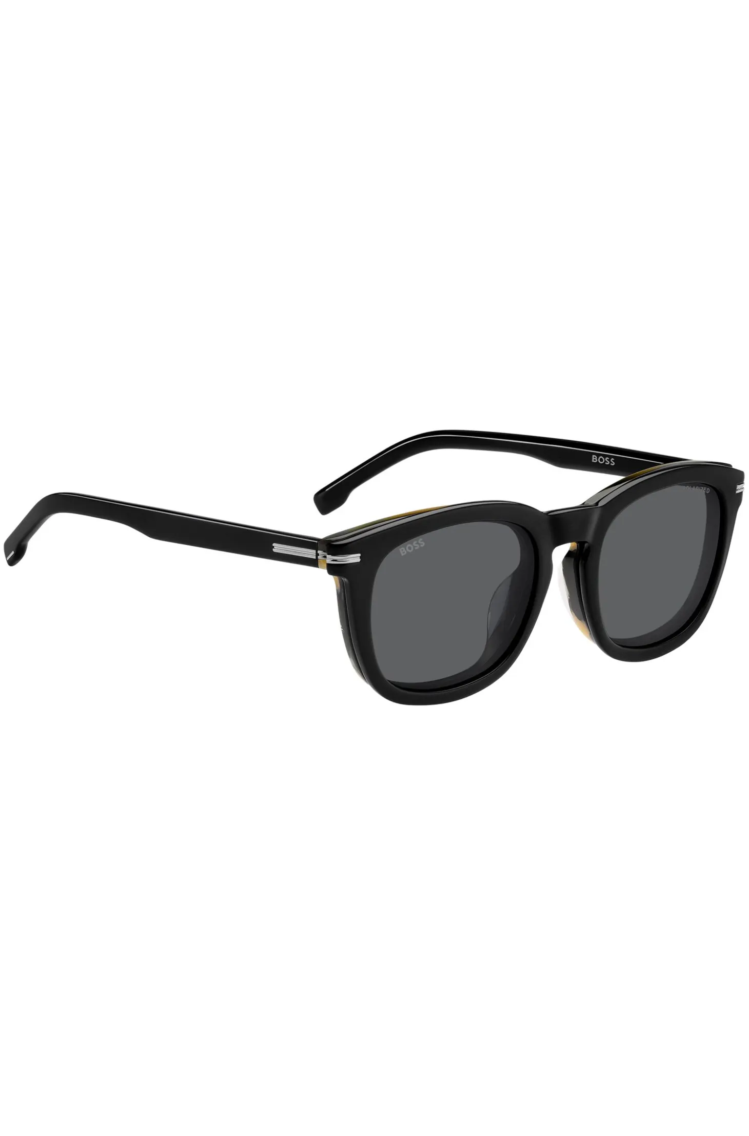 Patterned-acetate optical frames with clip-on shaded lenses