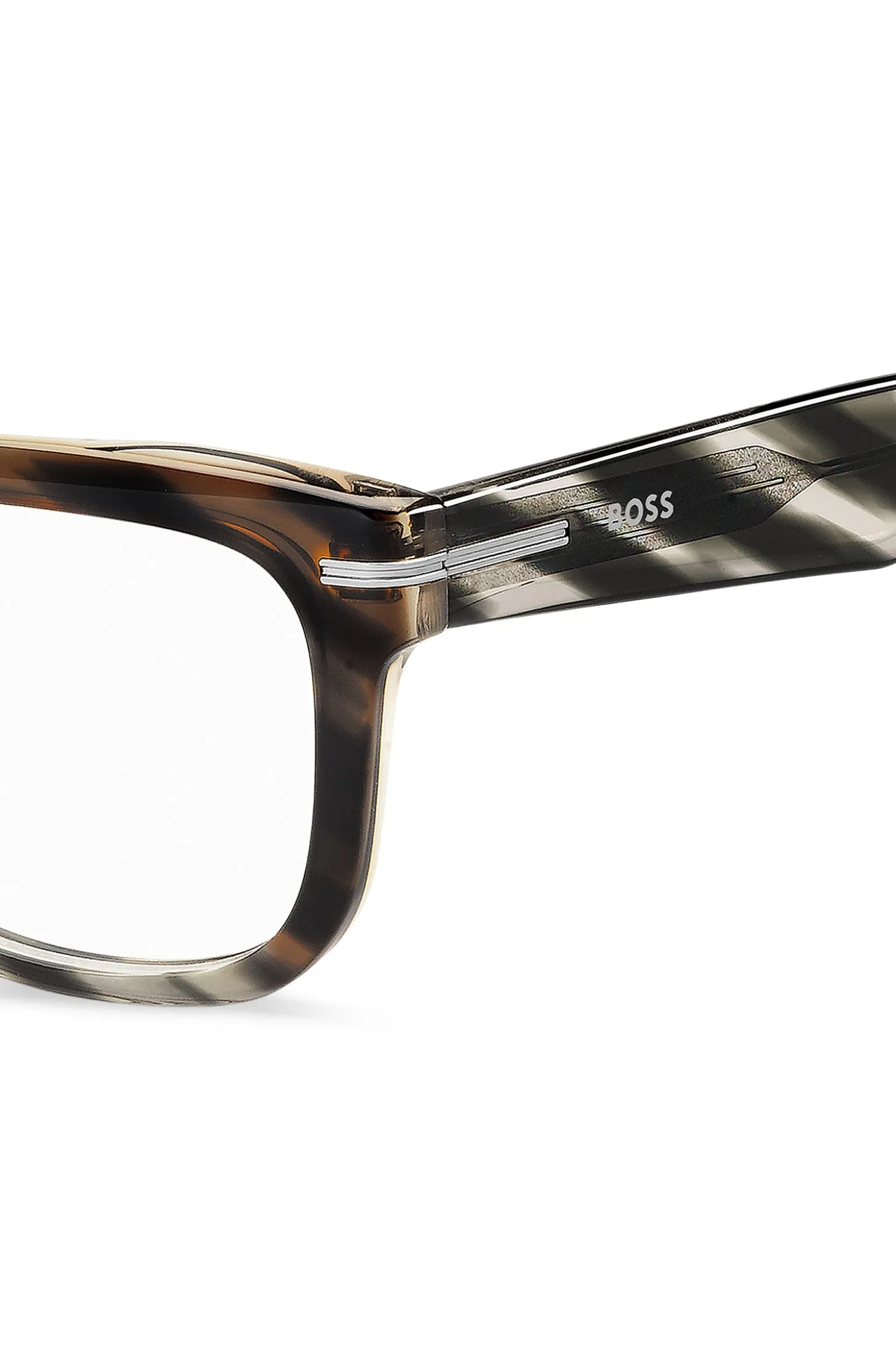 Patterned-acetate optical frames with temple logo