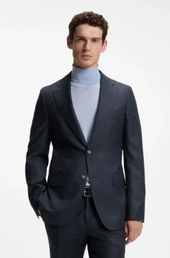 Patterned slim-fit blazer in Italian virgin wool