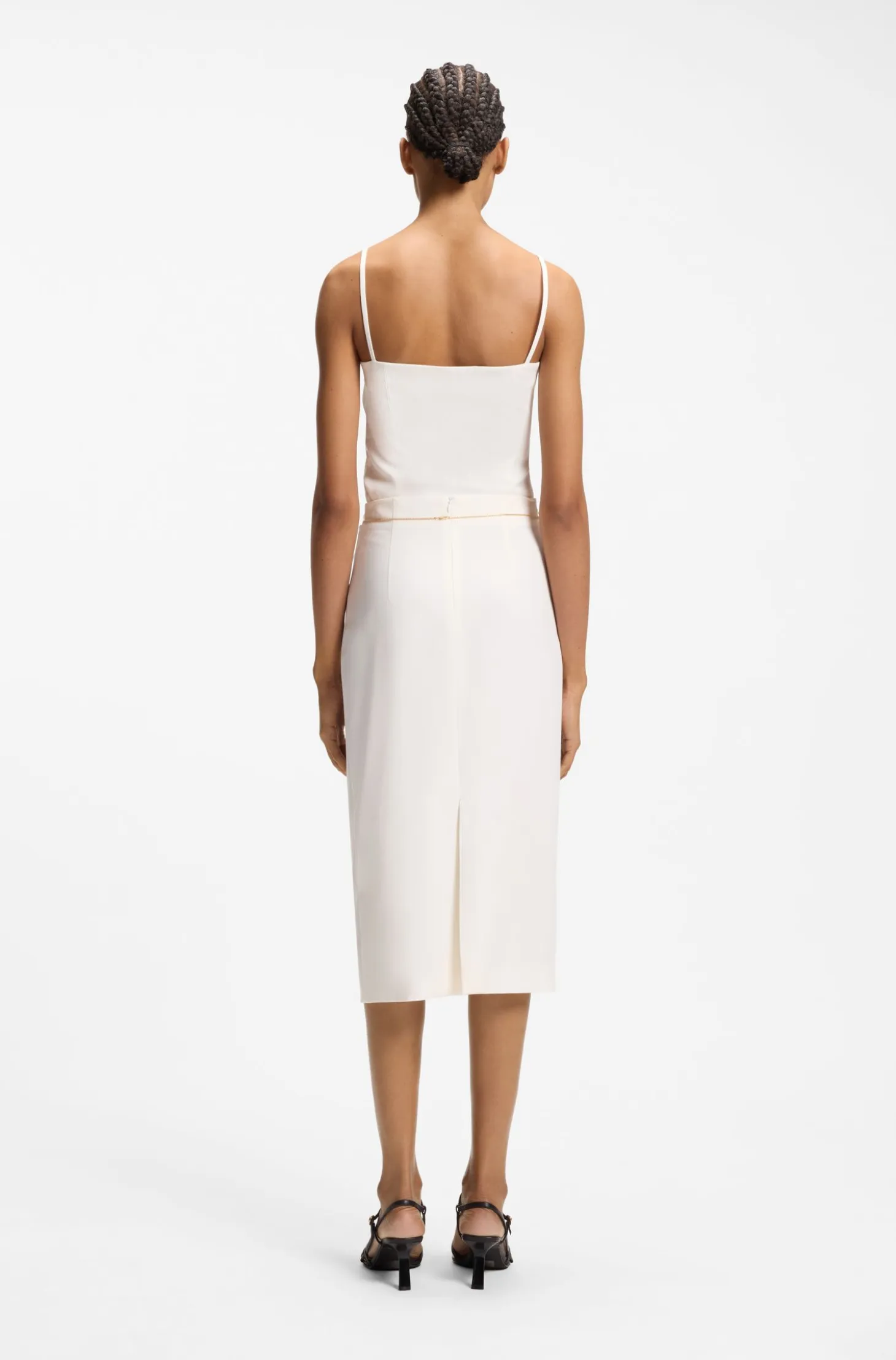 Pencil skirt with gold-tone chain belt