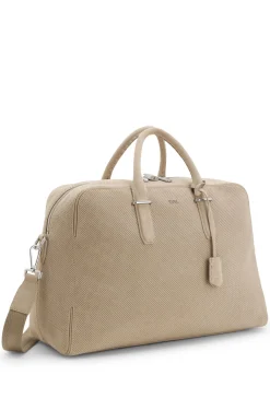 Perforated-suede holdall with metallic logo lettering