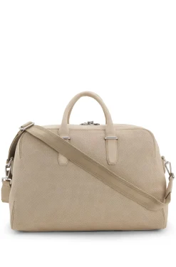 Perforated-suede holdall with metallic logo lettering