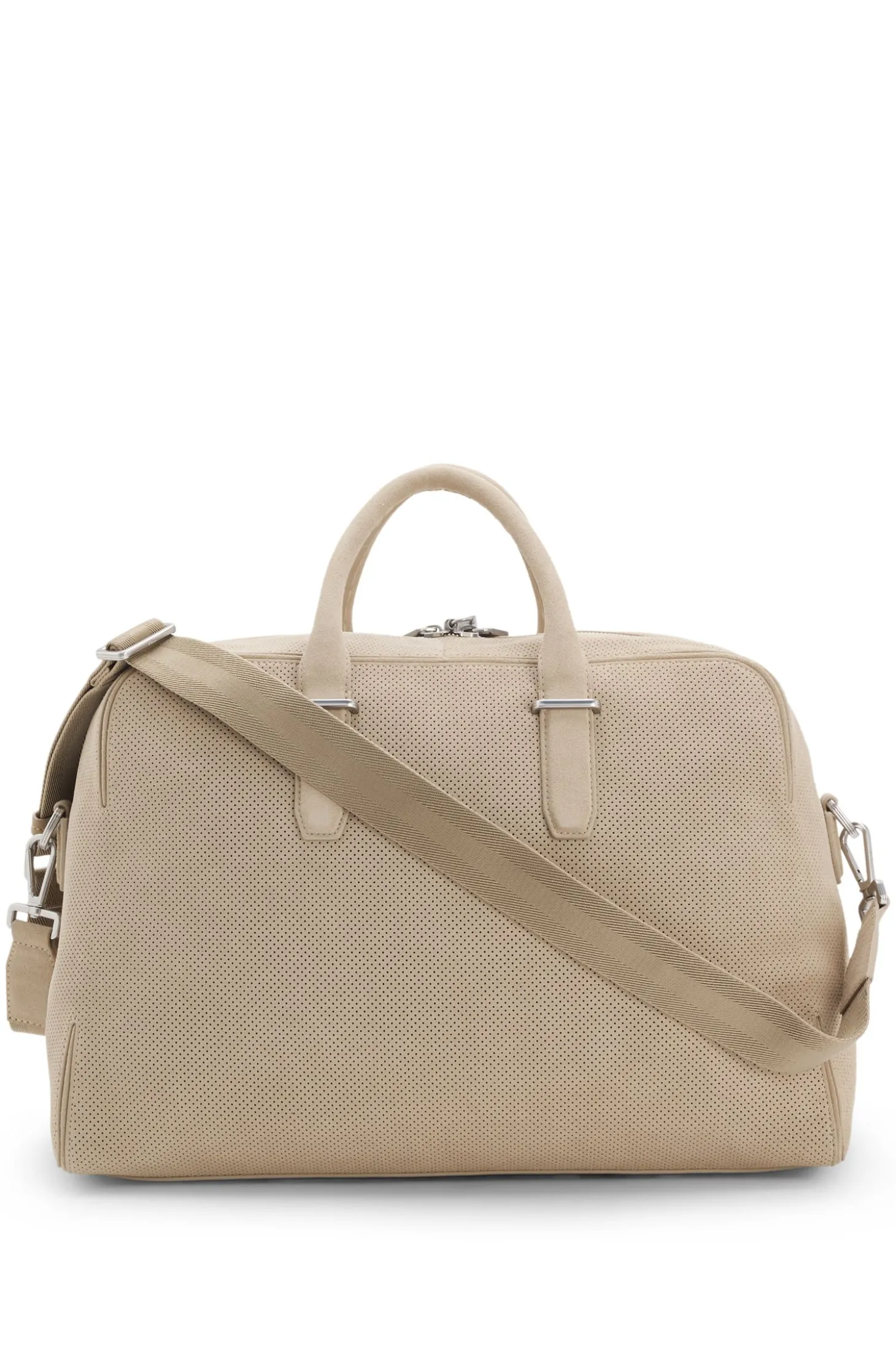 Perforated-suede holdall with metallic logo lettering