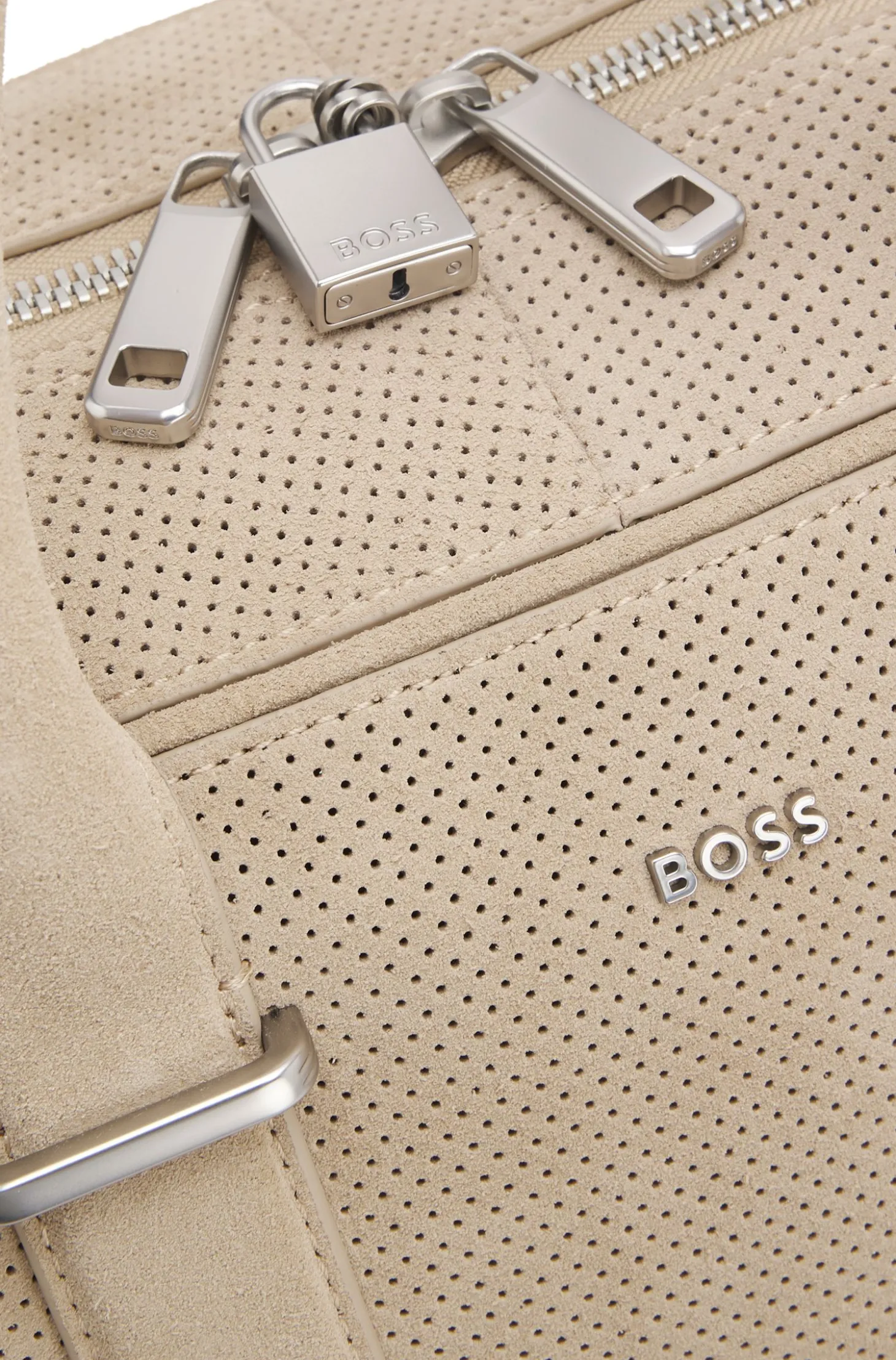 Perforated-suede holdall with metallic logo lettering