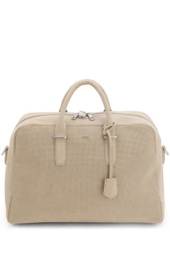 Perforated-suede holdall with metallic logo lettering