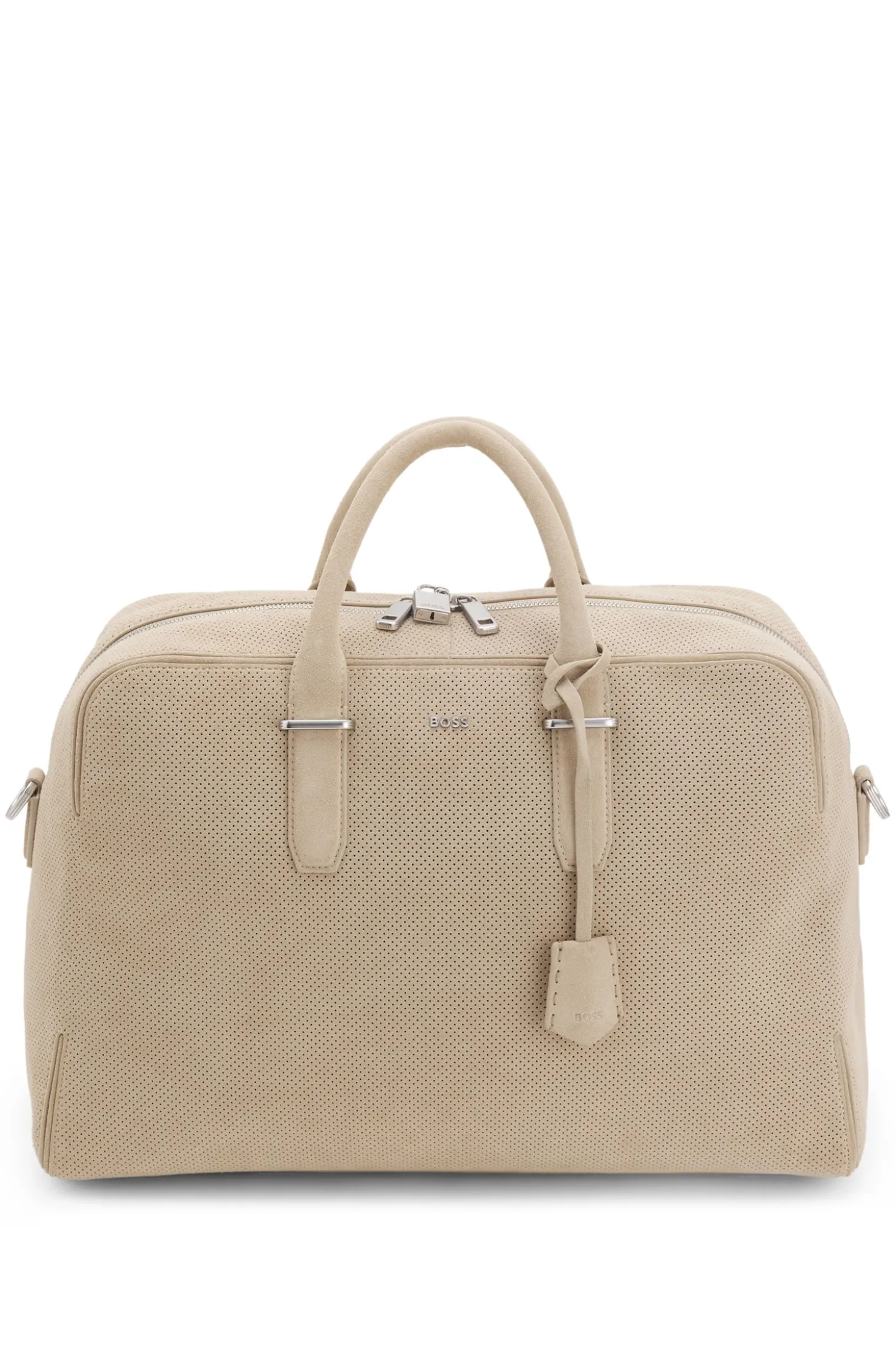 Perforated-suede holdall with metallic logo lettering