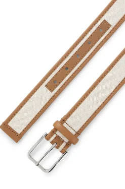 Pin-buckle belt in leather and canvas
