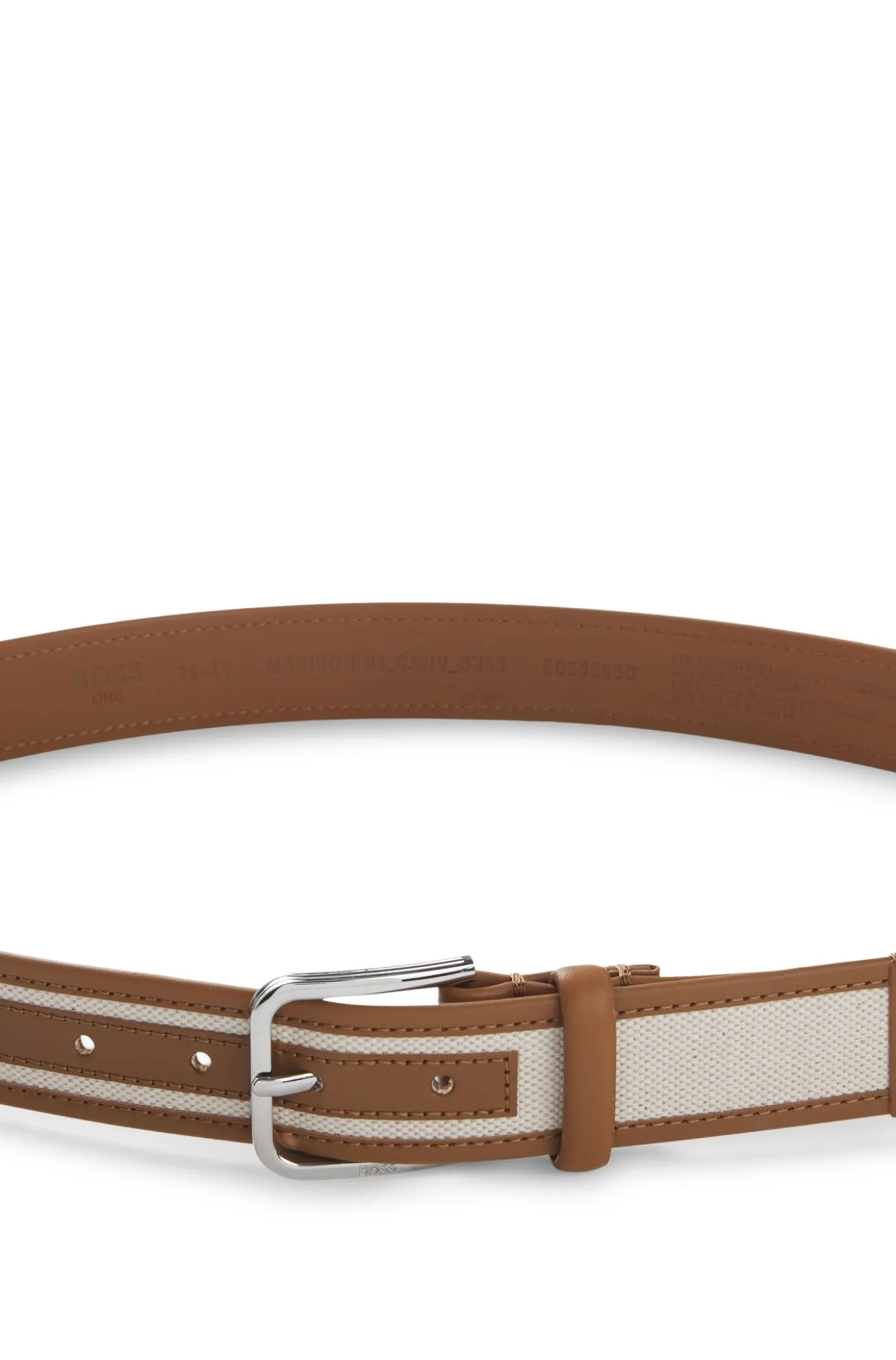 Pin-buckle belt in leather and canvas