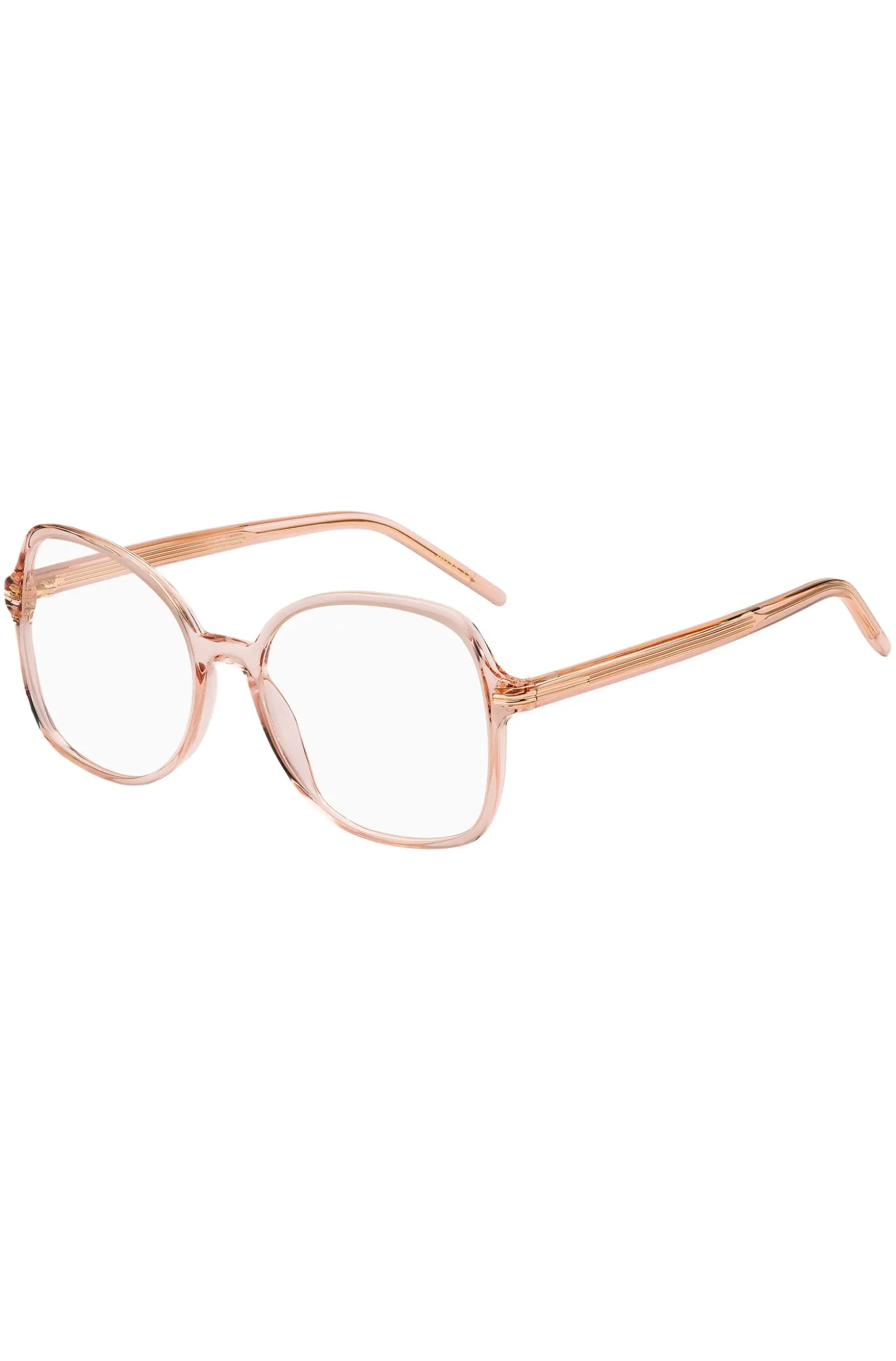 Pink-acetate optical frames with gold-tone hardware