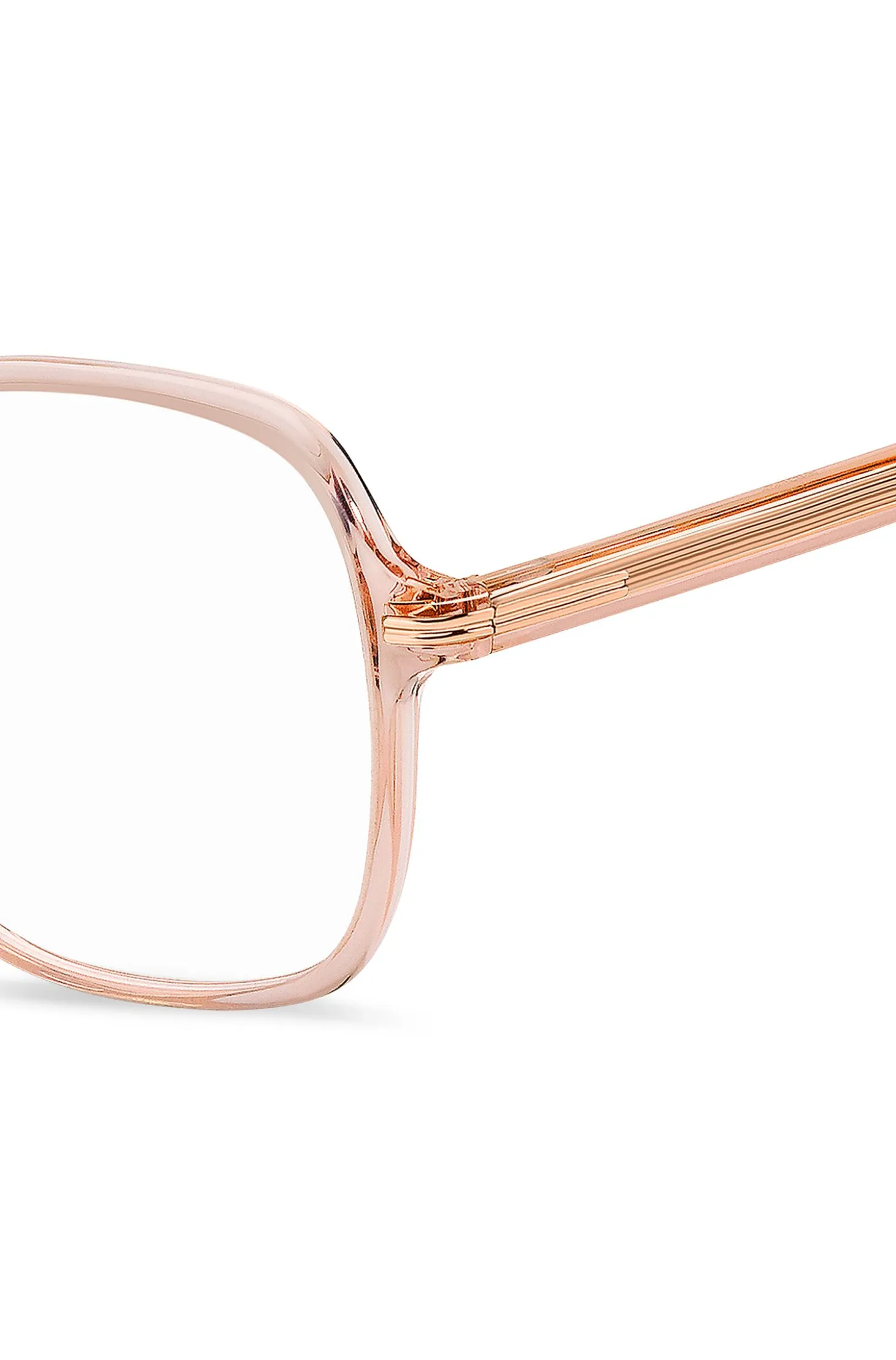 Pink-acetate optical frames with gold-tone hardware
